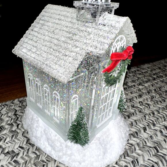 Christmas Glitter Snow Globe White Snowy Pines 12" Church LED Battery Operated - Picture 9 of 12